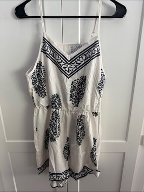White & Black Printed Spaghetti-Strap Short Romper Jumpsuit